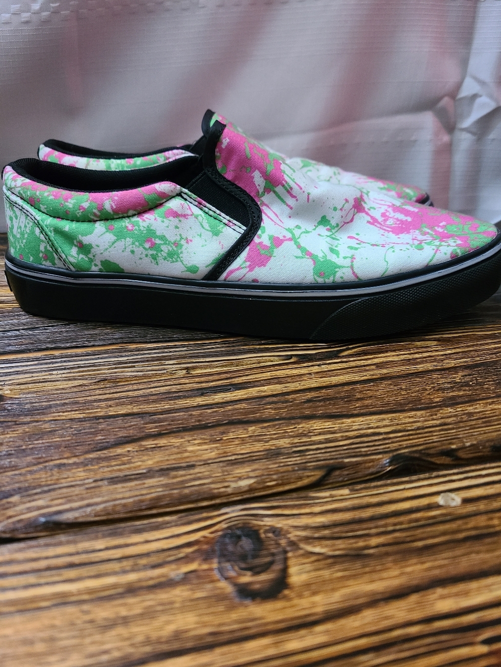 RAAD Unisex Slip-On Canvas Shoes Pink & Green Paint-Splatter 9.5M / 11W